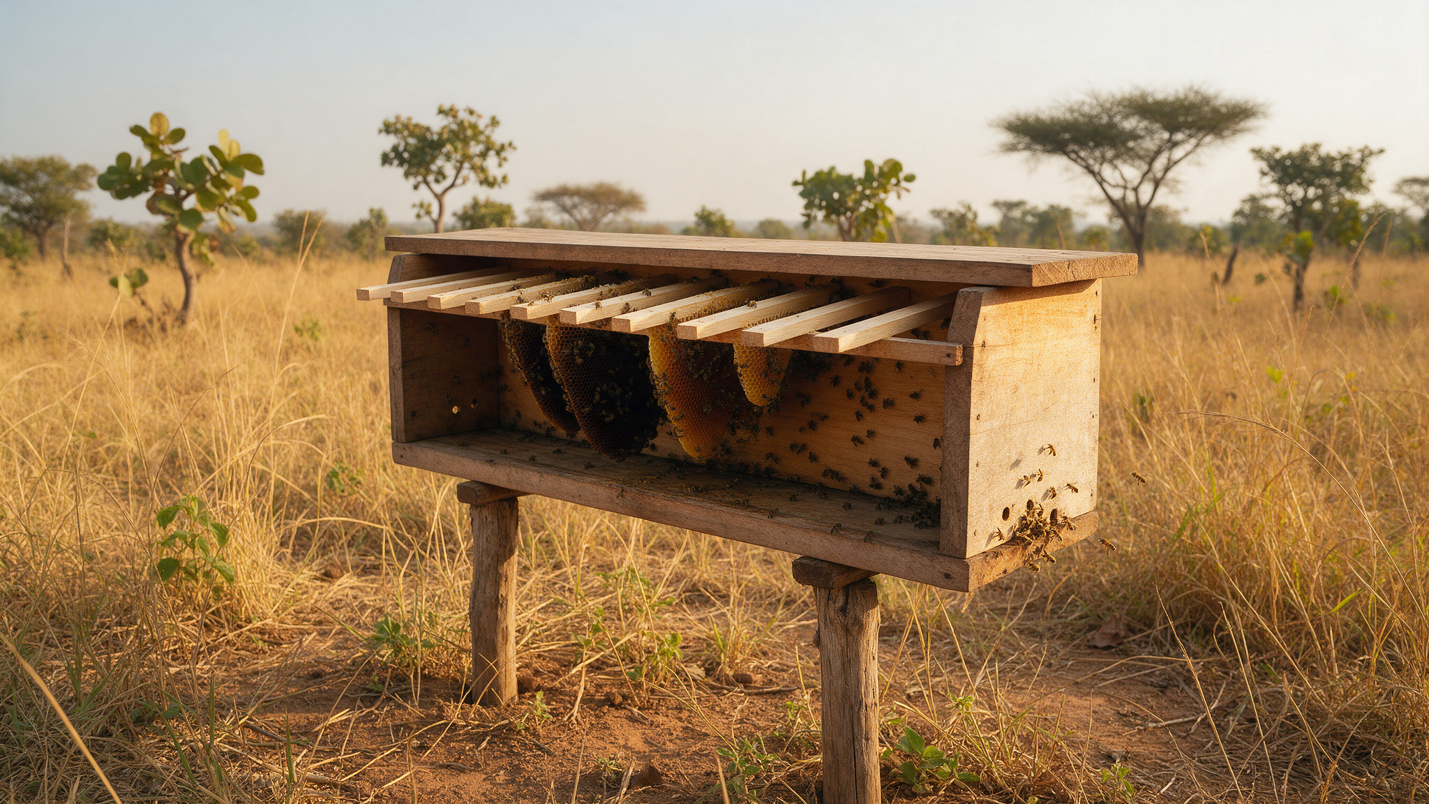 Top-bar hives among Ghana's cashew trees